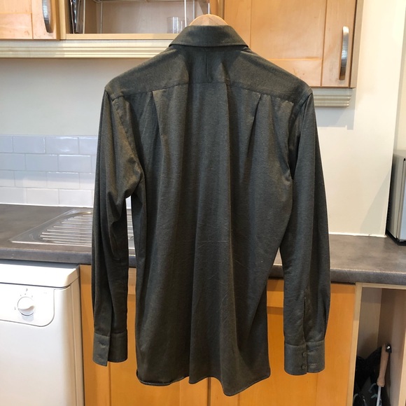 Ede & Ravenscroft Brushed Cotton Olive Green Dress Shirt, Size 15 x 38, with Bag - Picture 5 of 10